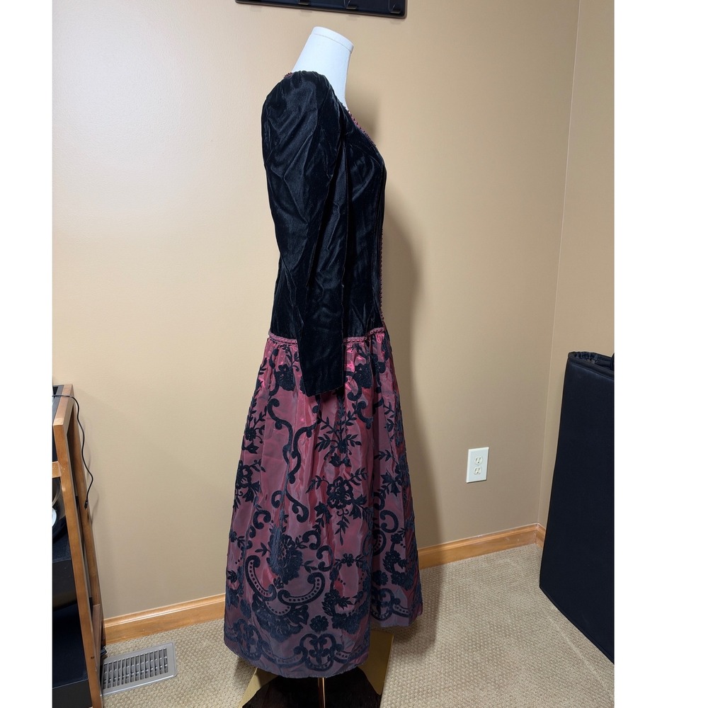 Vintage 80s Scott McClintock Velvet Dress Women 8 Pink Flocked Goth Prom USA - Picture 8 of 12
